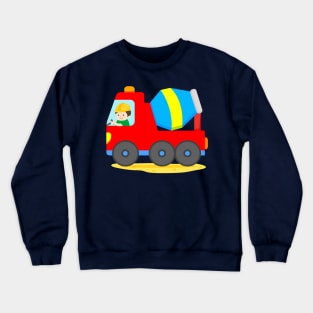 Concrete Truck Cement Mixer Construction Vehicle Boy Crewneck Sweatshirt